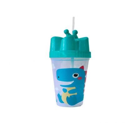 VASO ESTAMPADO DINOS C/PAJITA C/TAPA PP 400ML