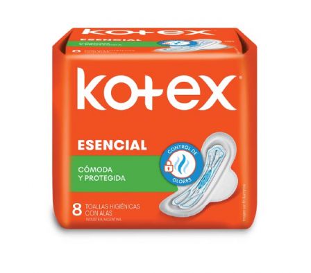 TOALLITA FEM. KOTEX ESENCIAL NORMAL CON ALAS 8UNID