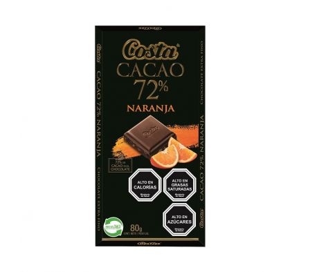 CHOCOLATE COSTA CACAO 72% NARANJA 80GR