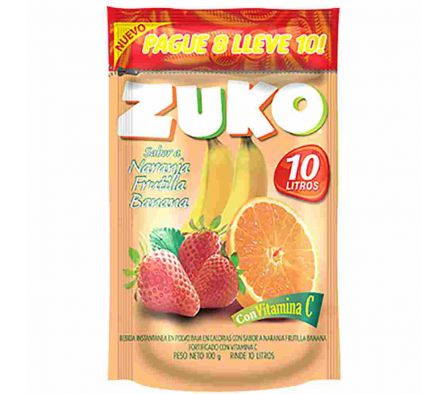 JUGO POLVO ZUKO NARANJA/BANANA/FRUT.10 LTS 100 GRS