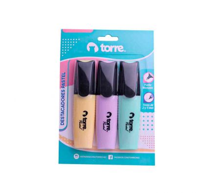 RESALTADOR TORRES COLORES PASTELES 3 UNDS