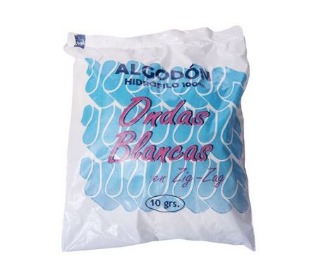 ALGODÓN HIDROFILA ONDAS BLANCAS EN ZIG ZAG 10GR