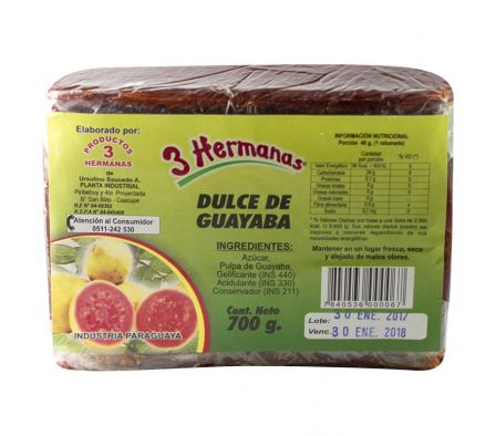 DULCE DE GUAYABA 3 HERMANAS EN BARRA 700GR