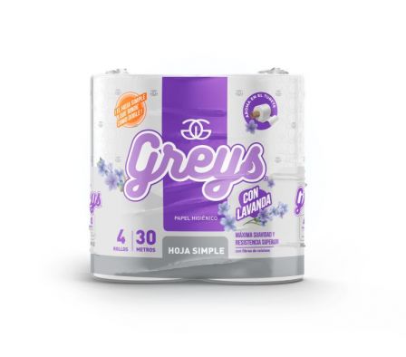 PAPEL HIGIENICO GREYS HOJA SIMPLE LAVANDA 4 UNI