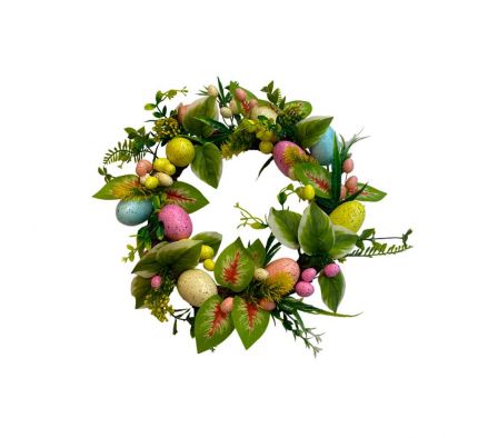 CORONA D/FLORES DE HUEVO DE PASCUA 32CM