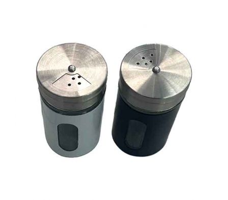 CONDIMENTERO P/MESA TAPA ACERO 5X18CM VIDRIO