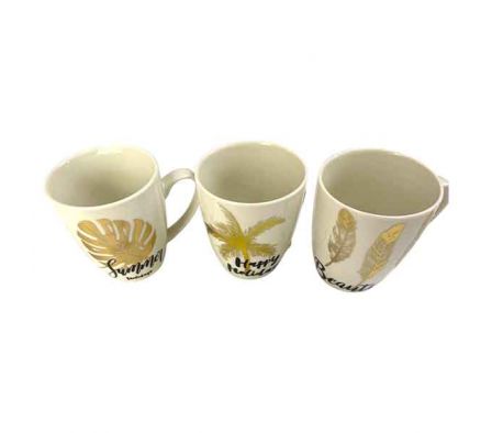 TAZA C/SERIGRAFIA HOJAS DORADAS 10X8CM CERAMIC REF