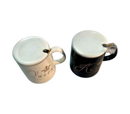 TAZA C/TAPA CERAMICA SERIGRAFIA QUEEN/KINGS 400ML 