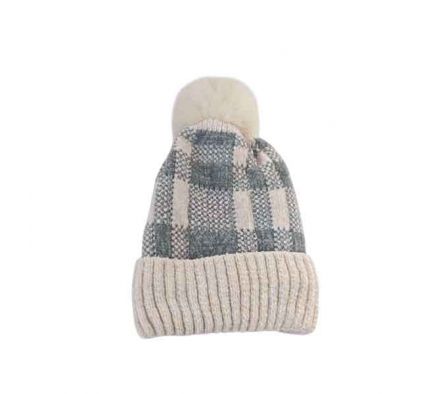 GORRA ESTAMP CUADRO C/POMPOM P/CABALLERO 17X30CM R