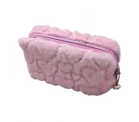 NECESER P/MAQUILLAJE FELPUDO C/DISEÑO CORAZON 18X1