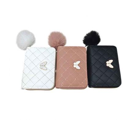 BILLETERA P/DAMA C/DISEÑO DECORATIVO Y POMPON 12X9