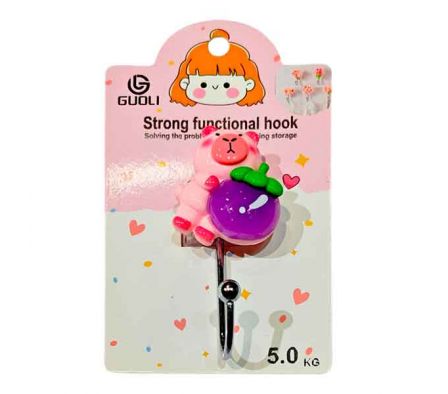GANCHO ADHESIVO ANIMALES C/FRUTA 1PCS 9X15CM E/BLI